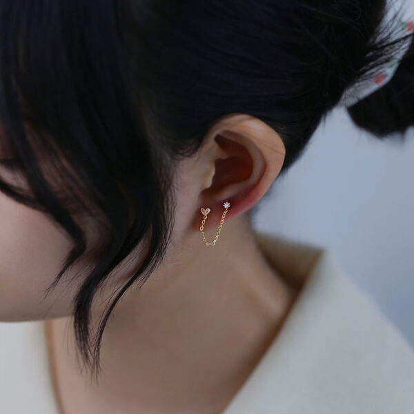 Star & Heart Chain Link Earring - Image 2