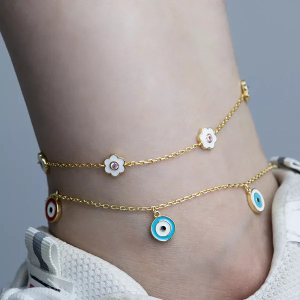 Flowers n Evil Eye Anklet - Image 3